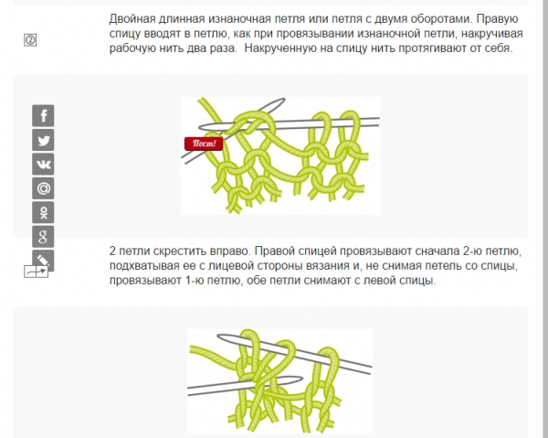 Обозначение и выполнение петель спицами