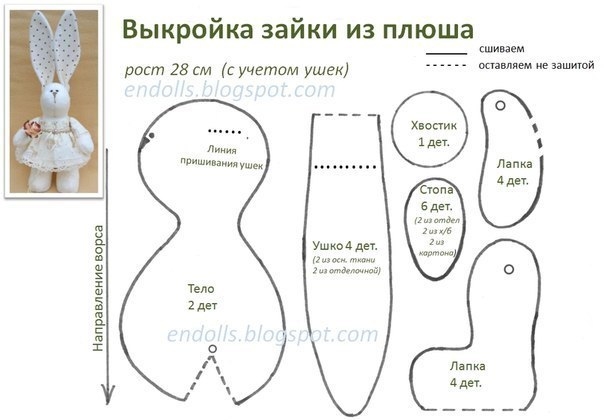 Шьем плюшевую зайку. Выкройка