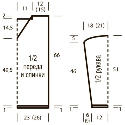 Два узора спицами в одном пуловере.