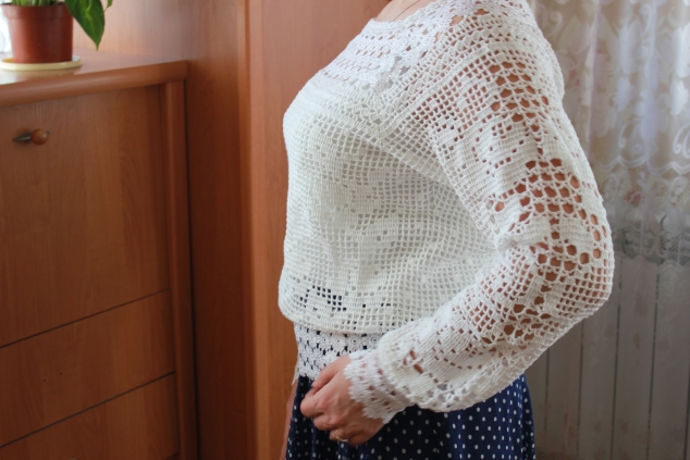 Комбинированная блуза "Классика жанра" Филейное вязание+кружево