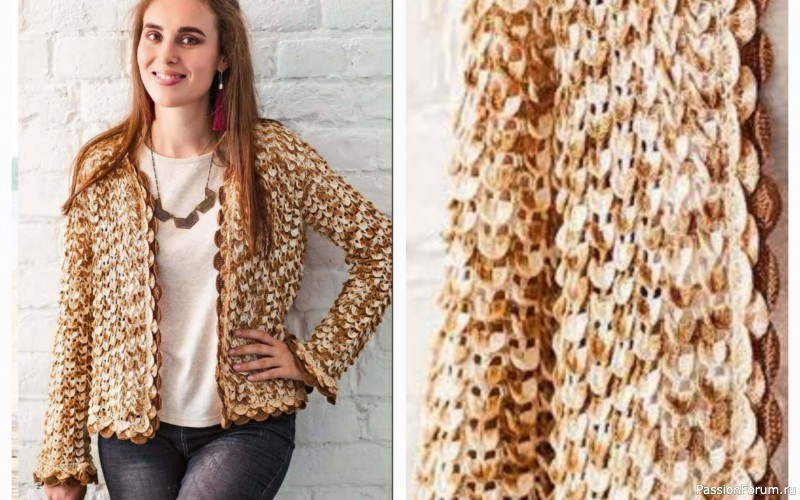 Жакет крючком с узором &laquo;рыбья чешуя&raquo;. Описание