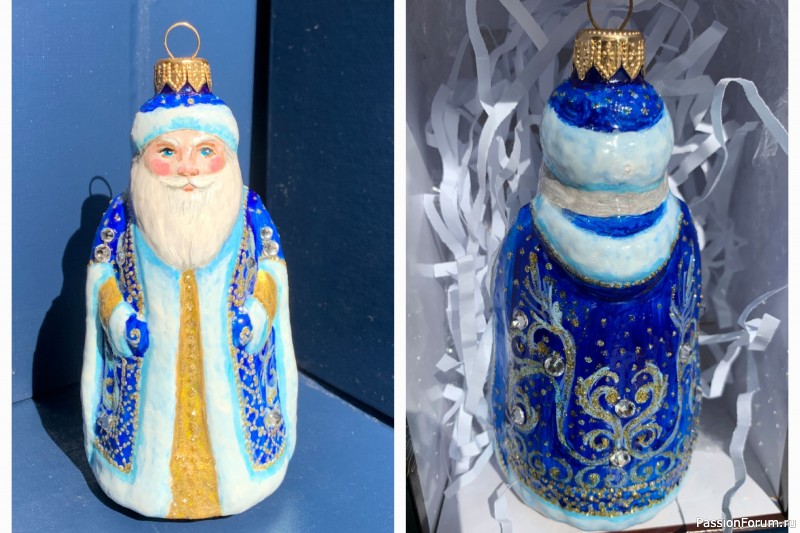 "Дедушка Мороз в синей шубе". Елочная игрушка авторская роспись