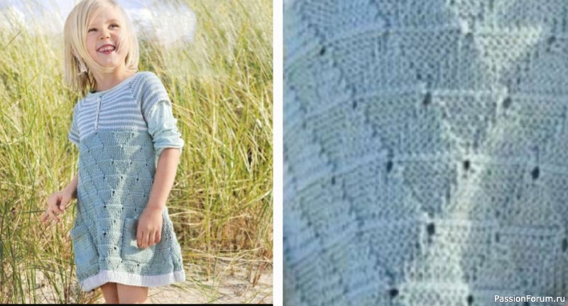 Детское платье спицами с сочетанием нескольких узоров