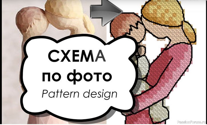 Создание схемы вышивки крестом по фото "Мать и дитя". Cross-stitch patterns, design, Embroidery