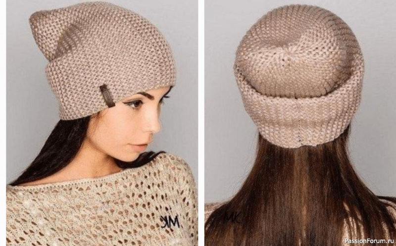 Шапочка вязаная платочной вязкой