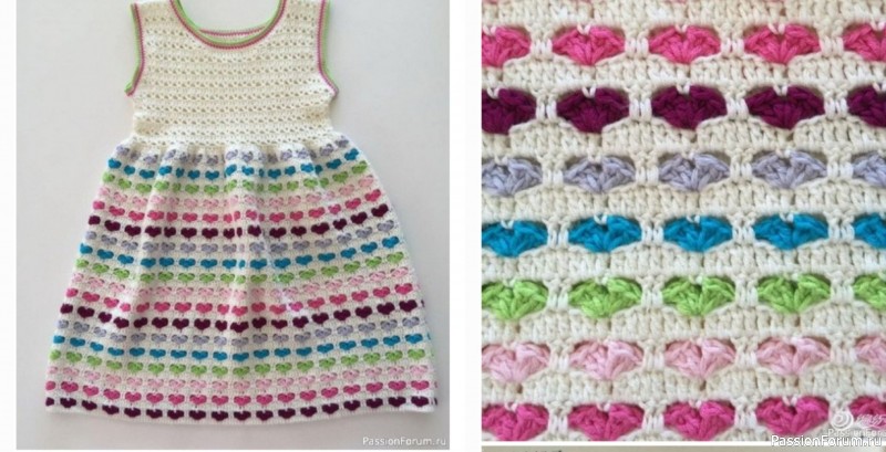 Платье узором "сердечки" крючком. Схема Платье узором "сердечки" крючком. Схема