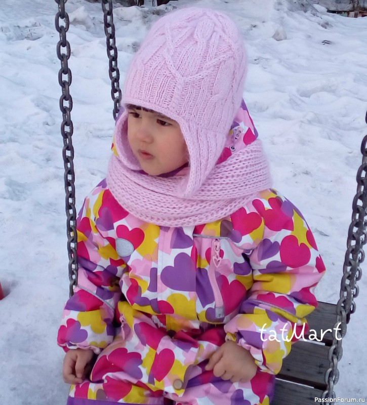 МК по вязанию шапки Pink cable hat&cowl. Скидка 20%.