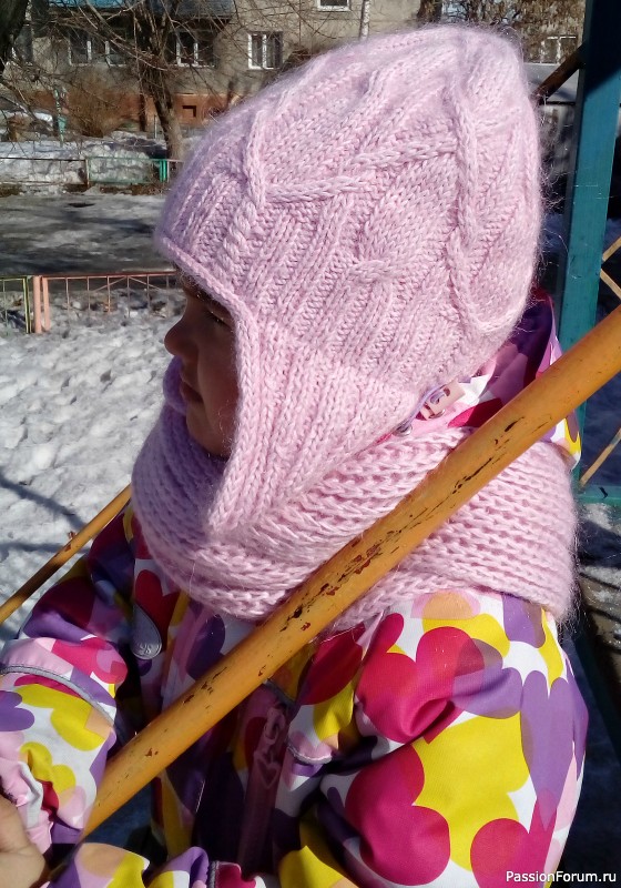 МК по вязанию шапки Pink cable hat&cowl. Скидка 20%.