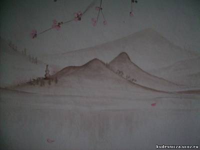 Роспись стены кухни"Цветение сакуры"