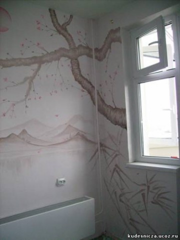 Роспись стены кухни"Цветение сакуры"
