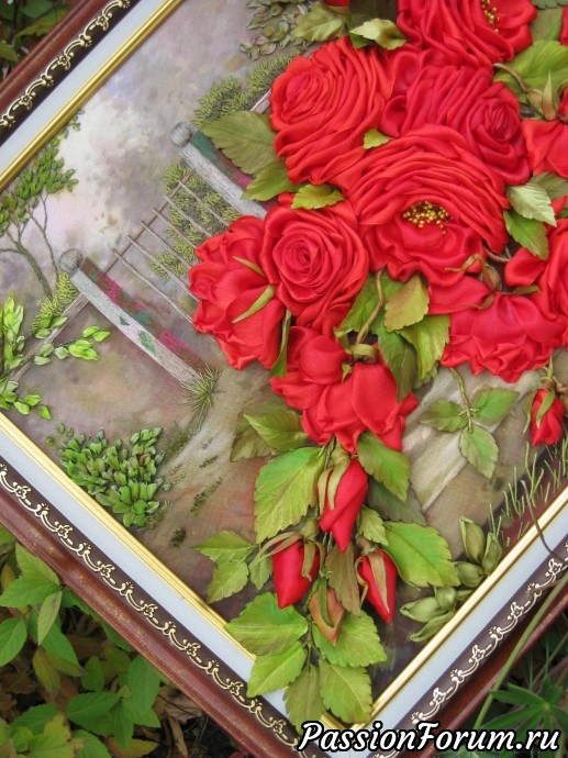 Картина "Красные розы. Розовый куст в саду"