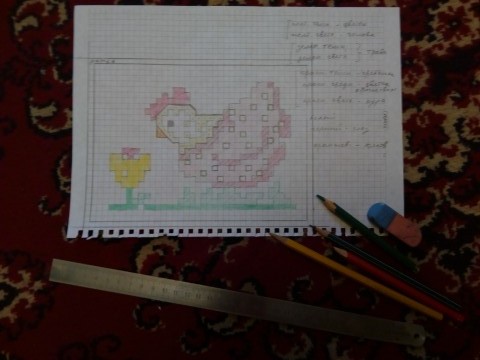 Не люблю работать с монитора, поэтому картинку надо было распечатать. У меня нет цветного принтера, но есть цветные карандаши. Перерисовала схематично, заодно посчитала цвета. Не люблю работать с монитора, поэтому картинку надо было распечатать. У меня нет цветного принтера, но есть цветные карандаши. Перерисовала схематично, заодно посчитала цвета.