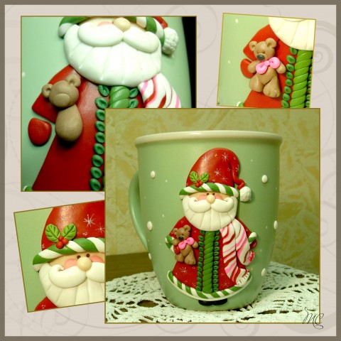 Чашка с декором из полимерной глины "Дед мороз"