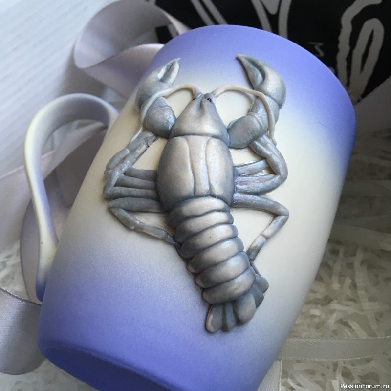 Кружка с декором из полимерной глины "​Рак"