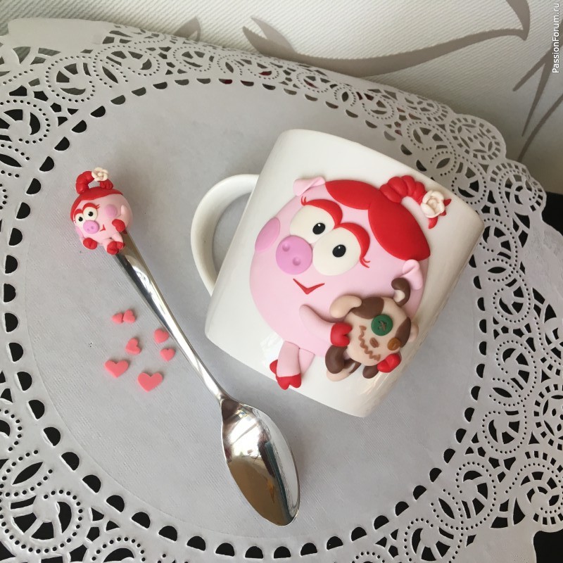 Кружка с декором из полимерной глины "​Мультфильмы"