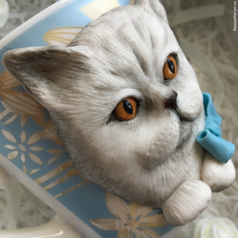 Кружка с декором из полимерной глины "​Кот британец"