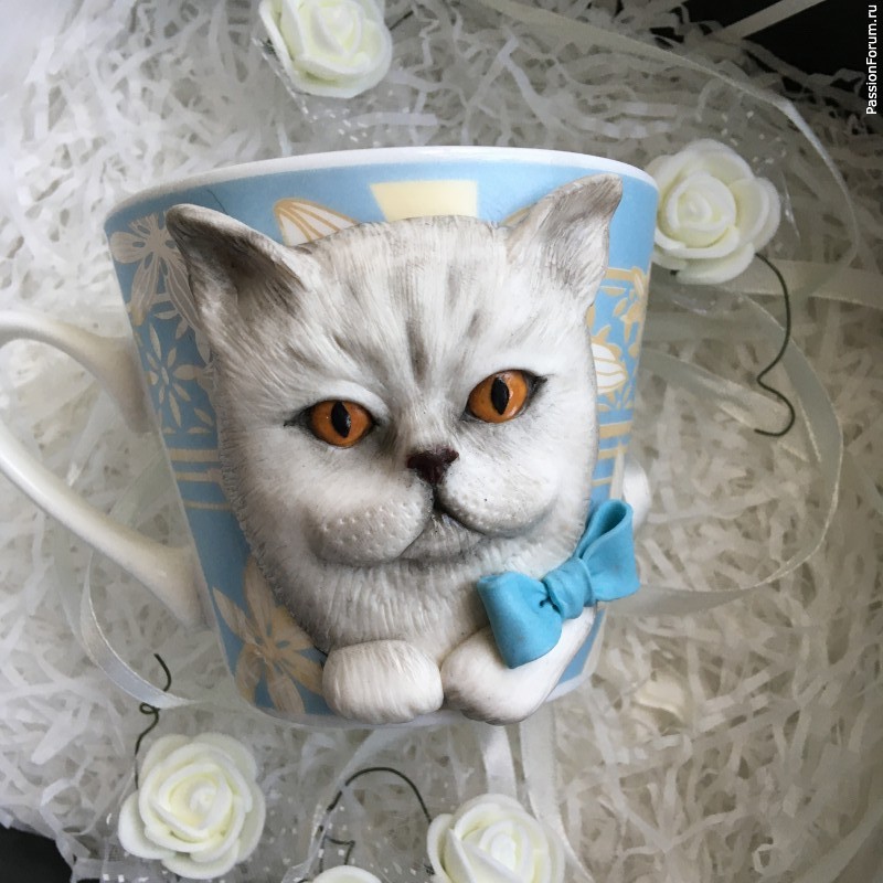 Кружка с декором из полимерной глины "​Кот британец"