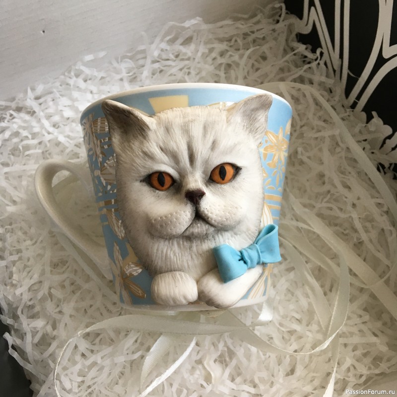 Кружка с декором из полимерной глины "​Кот британец"