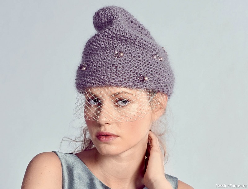 Шапка с бусинами. Описание