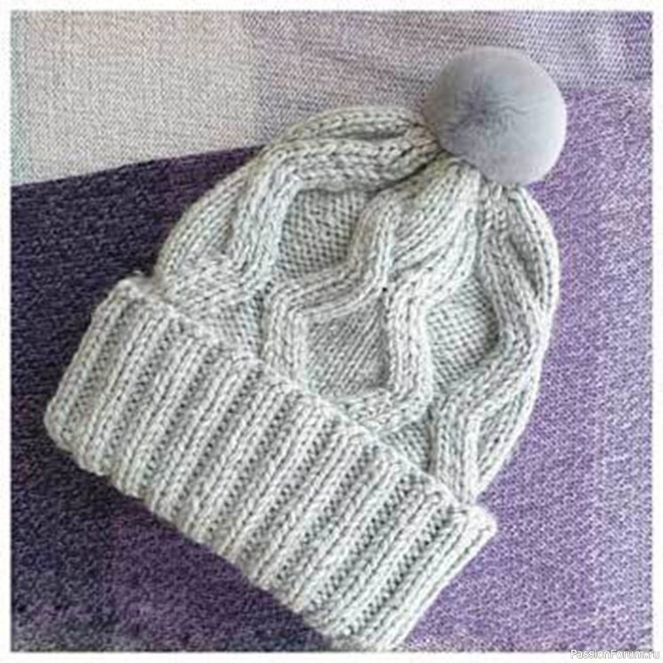 Зимняя шапка спицами из толстой пряжи. Схема