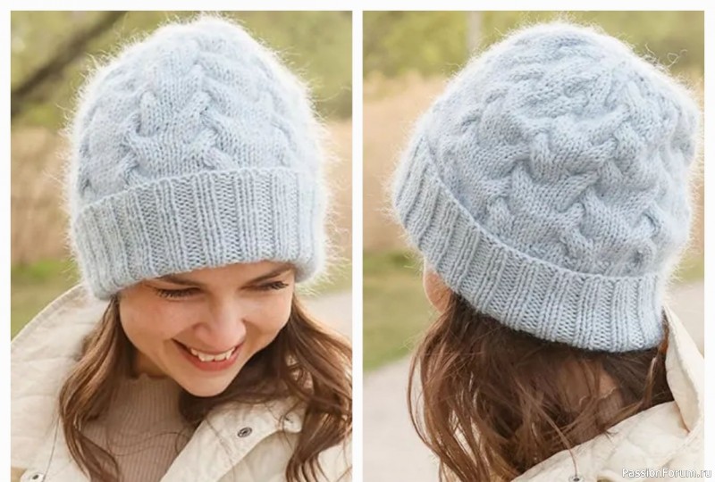 Мохеровая шапка Braid Me Knot узором "косы". Описание