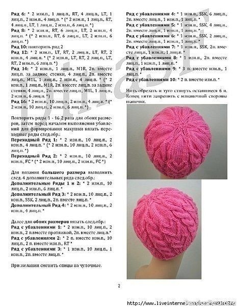 Шапочка рельефным узором. Описание