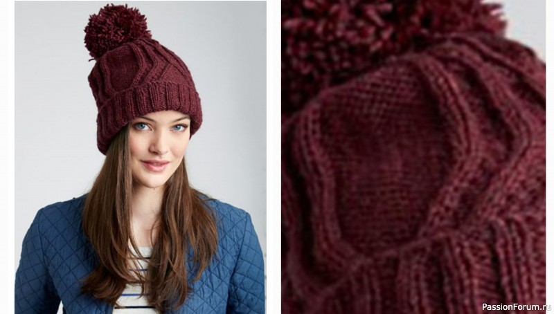 Шапка спицами с отворотом изнаночной гладью