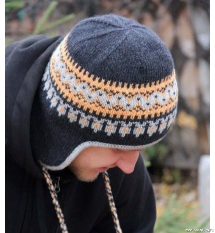 Шапка с ушками жаккардом. Описание