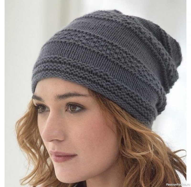 Шапка вязанная полосками. Описание