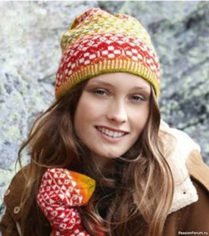 Шапочка и варежки жаккардовым узором. Схема