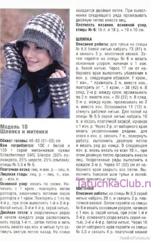 Шляпка и митенки спицами. Описание