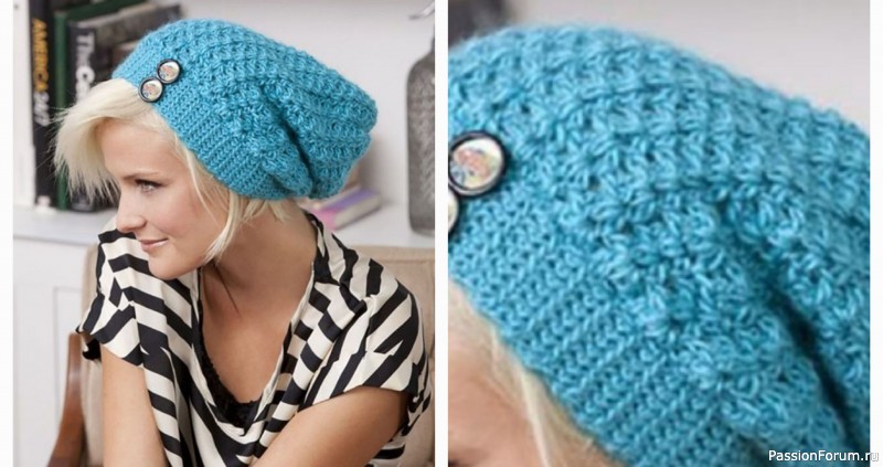 Голубая шапка чулок крючком