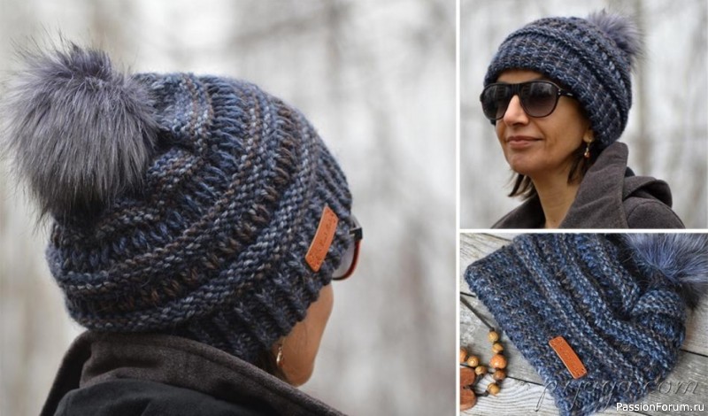 Женская шапка спицами от Denim Beanie. Описание