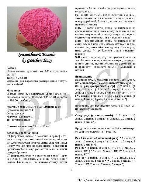 Шапочка рельефным узором. Описание