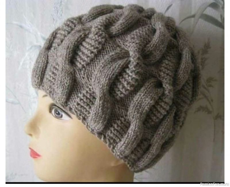 Шапочка спицами с узором "Жгут Змейка"