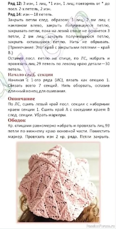 Ажурный женский берет из 7 клиньев спицами. Описание