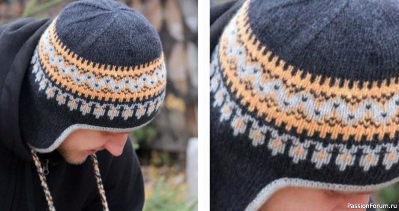 Шапка с ушками жаккардом. Описание