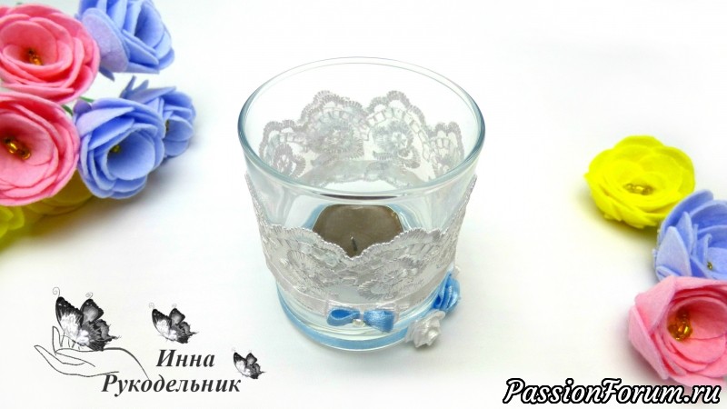 Как сделать нежный подсвечник из стакана DIY