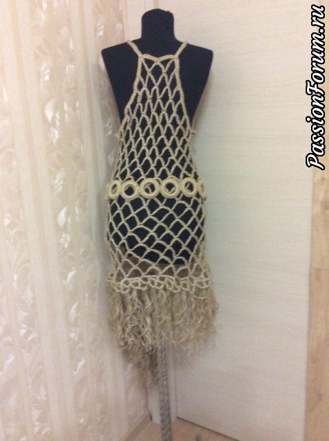 Платье-туника сетка"Арахна" в комплекте с поясом и украшениями из джута