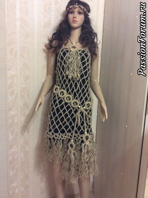 Платье-туника сетка"Арахна" в комплекте с поясом и украшениями из джута