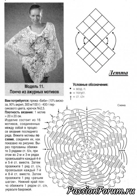Пончо-накидка из мотивов. Схема