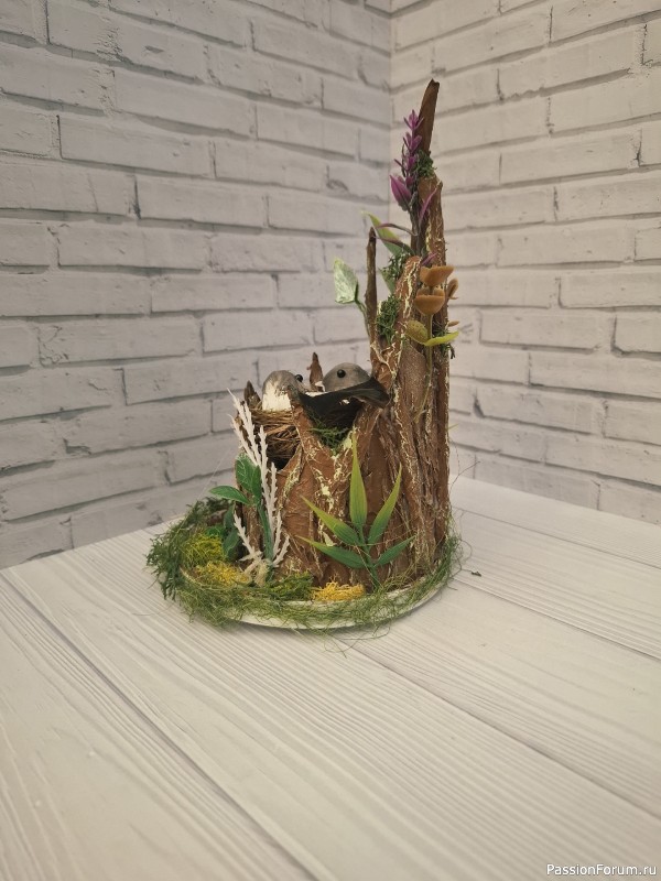 Поделка Гнездо на пеньке