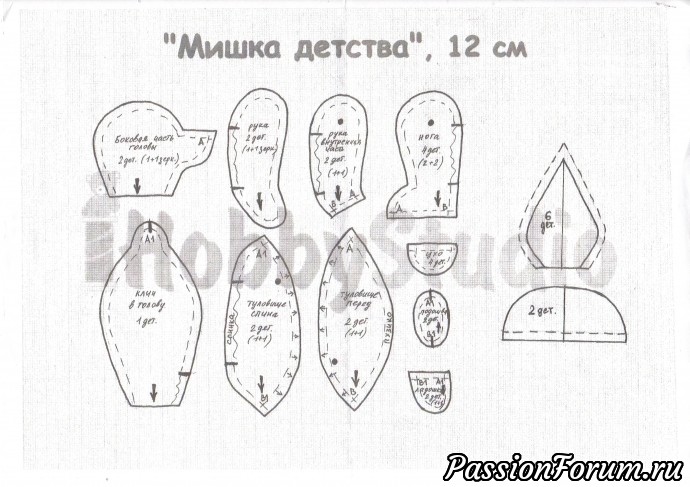 Выкройка медвежонка. Автор выкройки Светлана Гуменникова. По этой ссылке https://vk.com/hobby.studio можно найти видеоуроки по созданию такого медвежонка.