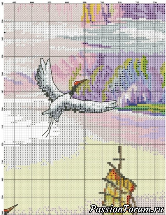 ЖУРАВЛИ У ВОДОПАДА. Схема вышивки крестиком