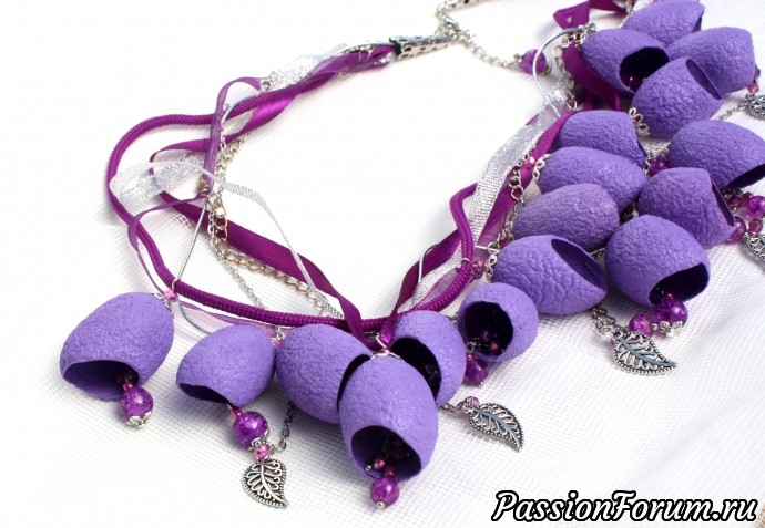 Колье из коконов шелкопряда "A bouquet of purple lilacs "