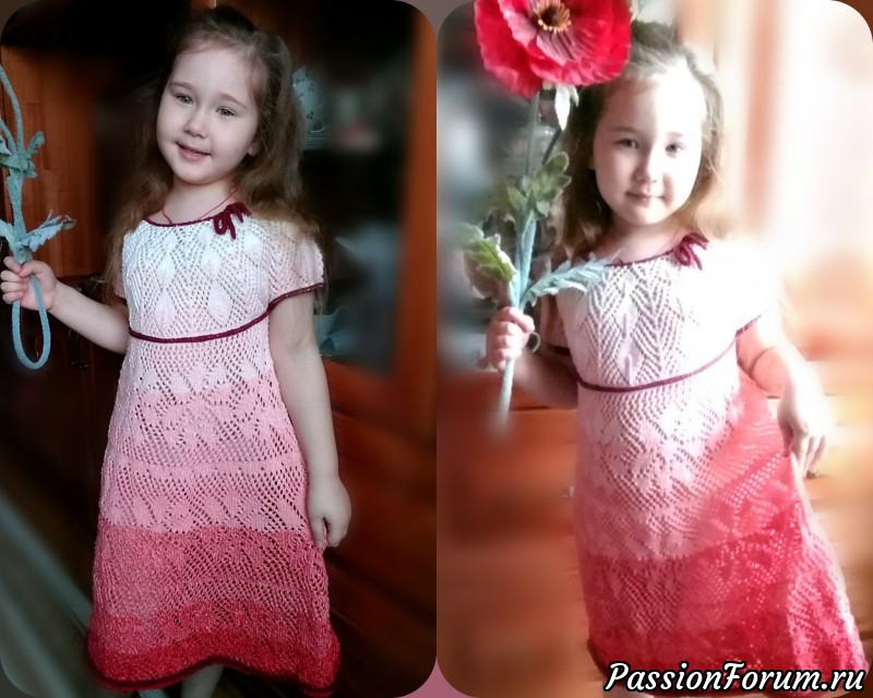 Летнее платье "Нежность" из пряжи YarnArt FLOWERS с круглой кокеткой для девочки