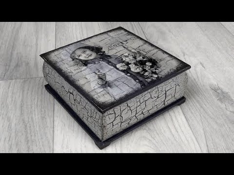Одношаговый кракелюр и декупаж шкатулки из МДФ. Видео МК