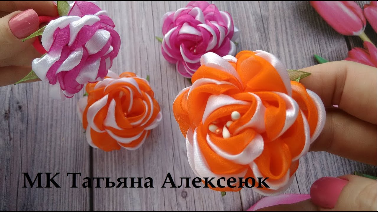 Весенние бантики из атласной ленты и органзы. Видео МК