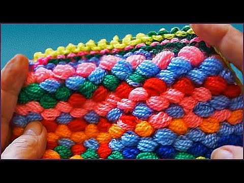 Коврик из помпонной самодельной пряжи, спицы и крючок