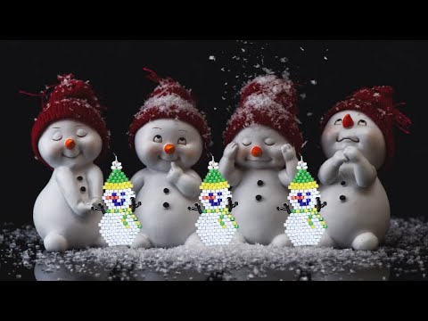 Серьги из бисера на Новый год. Снеговики. Кирпичное плетение. Видео МК